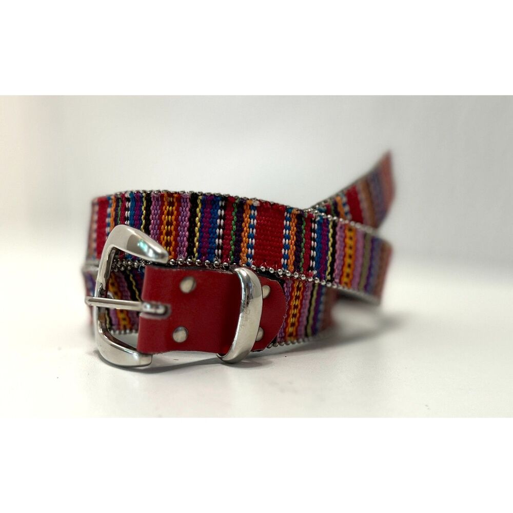 Vintage 1990s Elite of California tapestry belt with silver bead detail. 35".